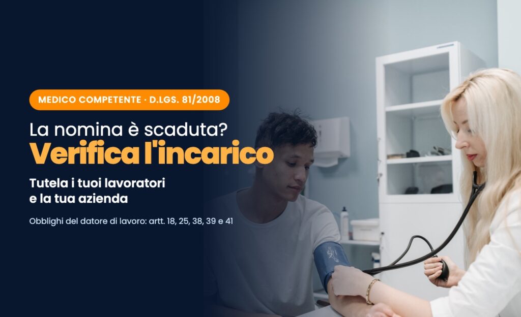 Medica che misura la pressione a un giovane lavoratore durante una visita di sorveglianza sanitaria, nomina medico competente